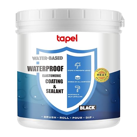 Tapel Liquid Rubber Waterproof Sealant - 3 x Stronger - Black 1 kg for 1 m² - Professional Roof & Concrete Coating, Indoor/Outdoor Leak Repair, Crack Filler, Weatherproof Protection