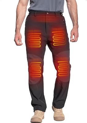 DEWBU Heated Pants for Men with 12V Battery Pack Fleece Lined Outdoor Softshell Pants Electric Heating Trousers