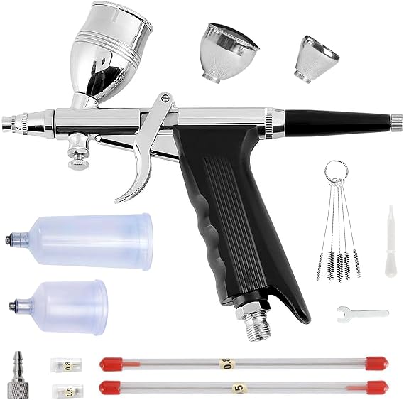 Air Brush Airbrush Kit,Gravity Feed Dual Action Spray Gun with 0.3mm/0.5mm/0.8mm Nozzles,Air Brush Painting Set with 5 Paint Cup Airbrush Spray Tool Set for Cake Painting Nails Makeup