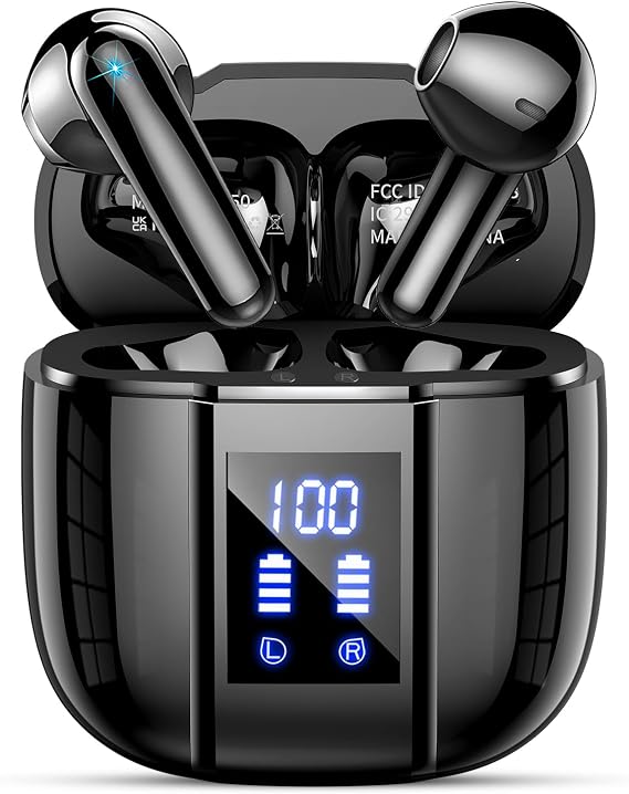 Wireless Earbuds BT5.4 Earbuds 48H LED Display IP7 ComfortFit Sports Black