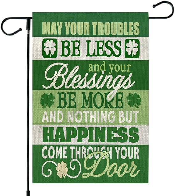 CROWNED BEAUTY St Patricks Day Blessing Garden Flag 12x18 Inch Double Sided for Outside Small Burlap Green Shamrock Holiday Yard Flag