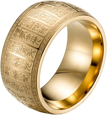 HIJONES Mens Stainless Steel Taoist Jin Guang Mantra Ring Seal Character Lucky Amulet Band