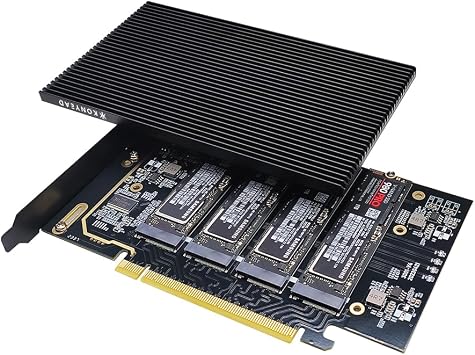 pcie4.0 x16 to m.2 m-Key nvme x 4 ssd Expansion Card with Heatsink,Supports 4 NVMe M.2 2280 up to 256Gbps,M2 Adapter Card 2280 Driver Free. Bifurcation Required...