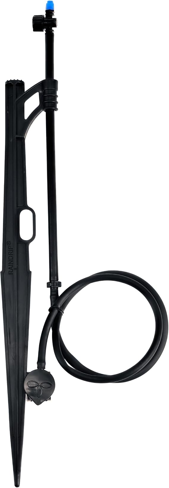 Raindrip 172CPUB, Adjustable Flow Micro Sprinkler Assembly, Half-Circle Pattern, Fan Spray, 1/4" Clamp N Pierce Inlet, Riser and 13" Stake, for Drip Irrigation Gardening Systems, Black/Blue(Pack of 1)