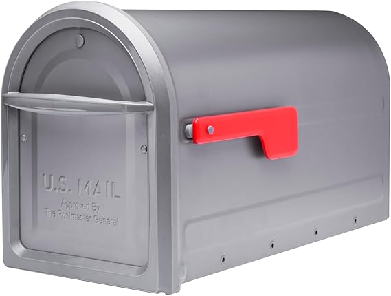 Architectural Mailboxes Mapleton Steel Post Mount Mailbox, Graphite, Large | Galvanized steel build for outside with rust-resistant powder-coat finish and a magnetic door closure. USPS approved.