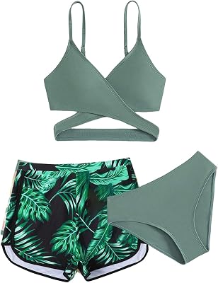 IWIHMIV Girls Swim Suits Girls Bikini Swimming Suit for Girls Swimsuit V Neck Adjustable Straps Bikini Set 3Pcs Bathing