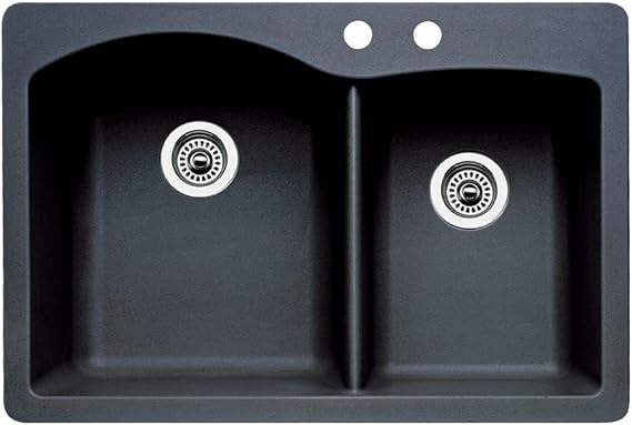 Blanco 440215-2 Diamond 22-In X 33-In Double-Basin Granite Multi-Mount 2-Hole Kitchen Sink, Anthracite