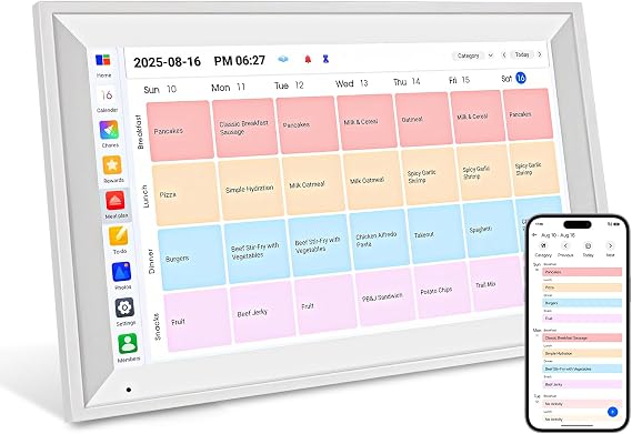 15.6" Smart Digital Wall Calendar, 1920 * 1080P Touchscreen Electronic Wall Planner, Family Schedule Organizer Digital Photo Frame with Built-in 64GB Memory, White