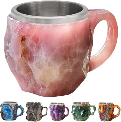 CYANLUX Mineral Crystal Coffee Mug, Crystal Coffee Mug, 400ml Mineral Crystal Coffee Mugs With Handle, Fake Mineral Coffee Mug, Colorful Onyx Crystal Mug Pink