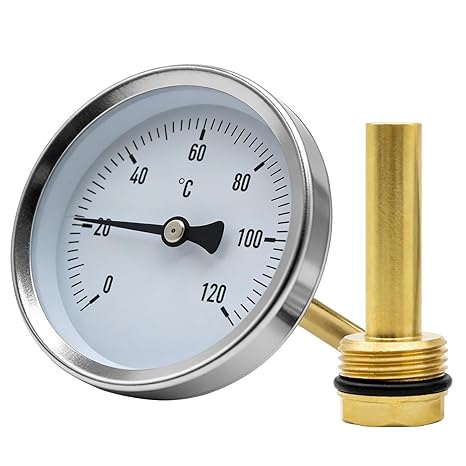 Räucherthermometer 0-120°C Bbimetall Thermometer Rohrthermometer Axial-Zeigerthermometer Zeiger Thermometer mit 1/2-Zoll-Schnittstellen-Tauchhülse