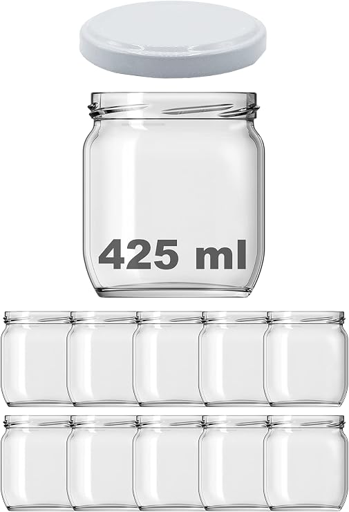 Afracam 425 ml Metal Beyaz Kapaklı Şeffaf Cam Kavanoz 10 Adet