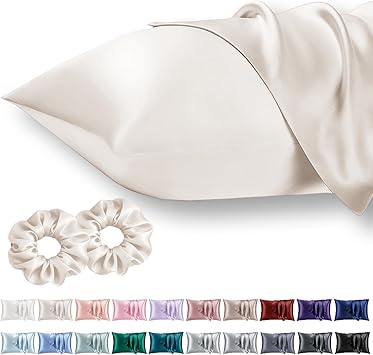 Queen Satin Pillowcase for Hair 2pc,Similar to Silk Pillow Cases,Easier Care Than Silk Pillowcase,Gifts for Women Men,Beige,20x30 & Envelope Closure and 2 Satin Scrunchies