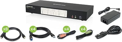 IOGEAR 4-Port 4K Dual View KVMP Switch with HDMI, Audio, UHD 4K@60Hz RGB 4:4:4, USB 3.0 Hub, Audio, Hotkey, Button Switching, PC Monitor Keyboard Mouse Switch for 4 PCs 2 Monitors wCables - GCS1944H