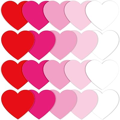 JarThenaAMCS Valentines Day Paper Cutouts 50 Pcs 6 Inch Love Heart Shape Cut-Outs Gradient Pink Red Large Bulletin Board Decoration with 100Pcs Glue Points for DIY Crafts Home Party Classroom