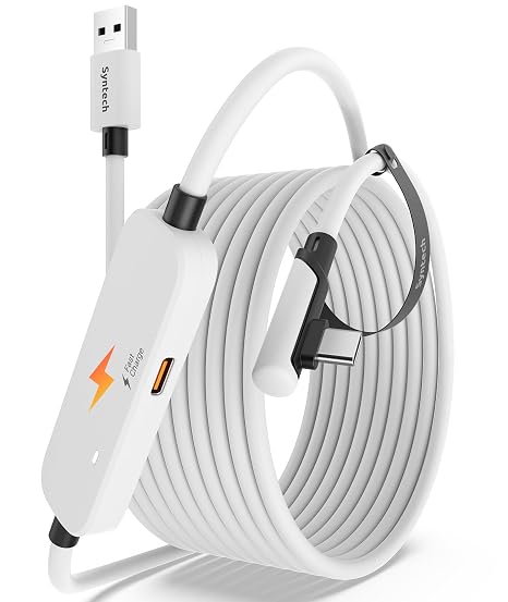 Syntech VR Bağlantı Kablosu 5M/16FT USB 3.0 A'dan C'ye Adaptör, Şarj ve Veri Aktarımı, Meta Quest 3S/3/2/Pro, Pico 4, Steam VR Oyun, Yüksek Hızlı VR Kablosu ile Uyumlu