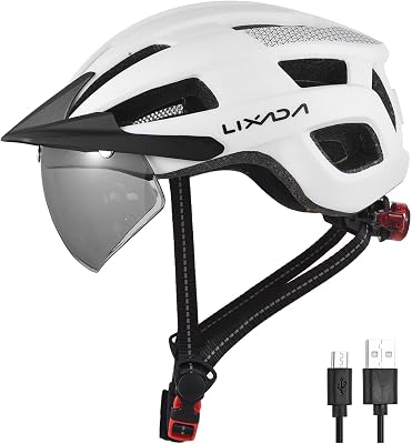Lixada Bike Helmet Adult with USB Rechargeable LED Mountain Bike Helmet Adjustable Cycling Helmet for Men Women MTB Helmet 54-62 cm