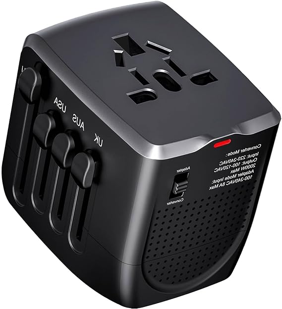 International Travel Adapter Voltage Converter to Step Down 230V to 120V for Hair straighteners, laptops, Cell Phones, Power converters from USA to UK, Europe, Australia Over 200