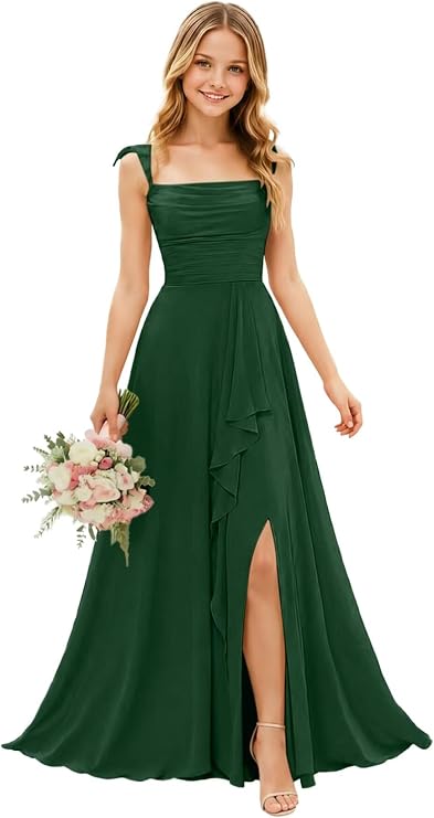 Ruffle Chiffon Junior Bridesmaid Dresses for Teen Girls Party Dress