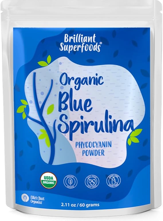 Organic Blue Spirulina Powder - 100% Pure Superfood - 60 1gr Svgs - USDA Certified - from Blue Green Algae - Natural Food Coloring - Smoothies & Protein Drinks - Gluten-Free Dairy-Free Vegan