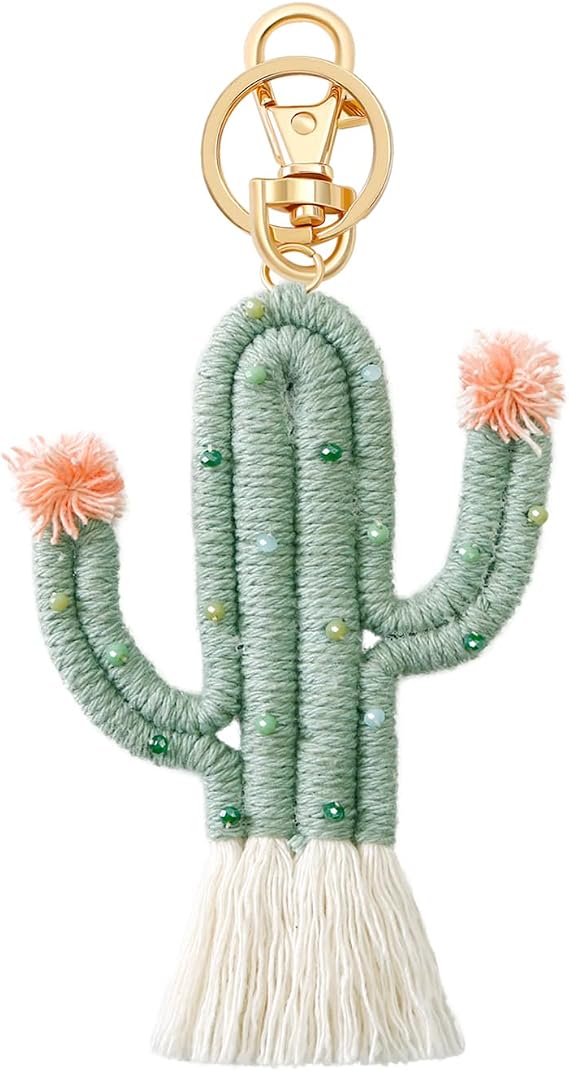 Women Girls Weaving Cactus Tassel Keychain Bag Keyring Holder Wallet Purse Pendant Decorations