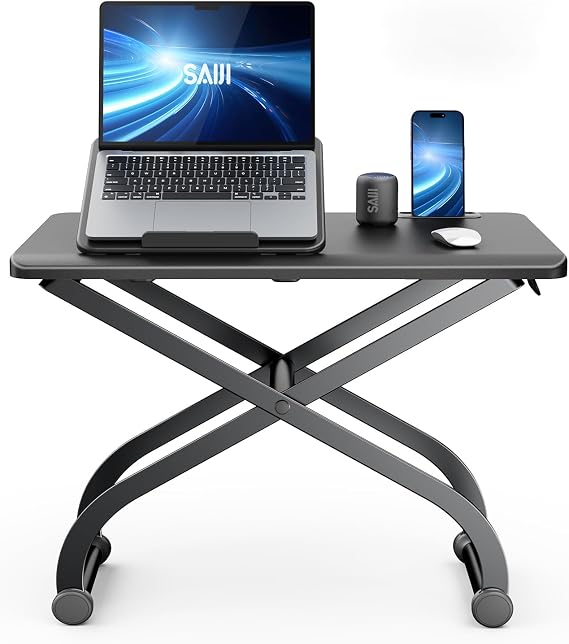 SAIJI Metal Small Laptop Desk Standing Converter Adjustable Desk Riser