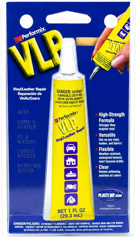 Plasti Dip VLP Vinyl & Leather Repair Adhesive, 1 fl oz, Clear High-Strength Air-Dry Formula for Vinyl Furniture, Leather, Awnings, Tarps, Luggage, Rainwear, Boots & Flexible Material Repairs