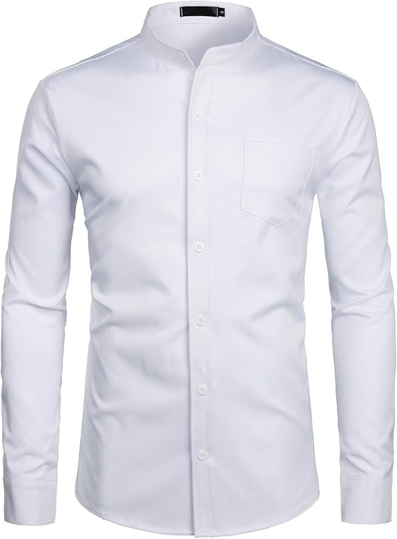 ZEROYAA Men's Mandarin Collar Stretch Dress Shirts