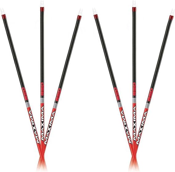 Carbon Express Maxima RED Fletched Carbon Arrows with Dynamic Spine Control and Blazer Vanes, 6-Pack, Available in 250(.400 Spine) & 350(.350 Spine)