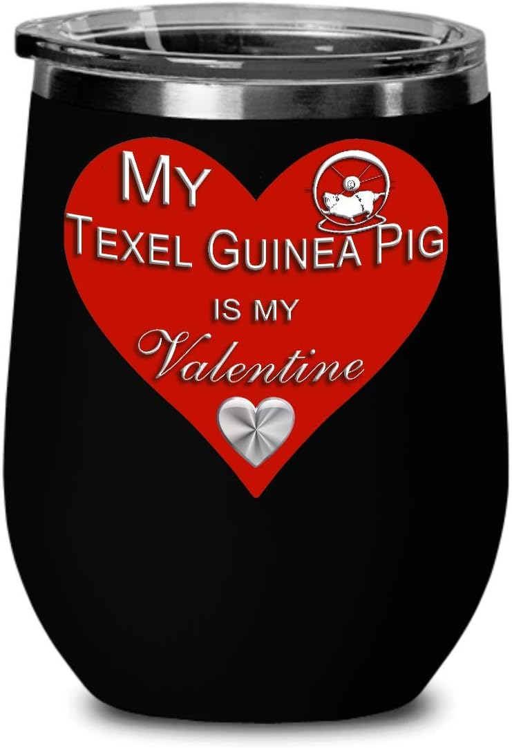 Texel Guinea Pig Accessories, Stuff, Items for Owner, Mom, Dad - My Guineapig Is My Valentine - 20 oz Stainless Steel Vacuum Insulated Stemless Wine G