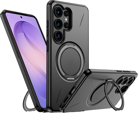 Rongep [Mag-Forge] Samsung Galaxy S26 Ultra için Kılıf 360° Dönebilen Standlı [MagSafe ile Uyumlu] S26 Ultra Koruyucu Güçlü Manyetikli PC+TPU Darbelere Dayanıklı Samsung S26 Ultra Kılıf (Siyah)