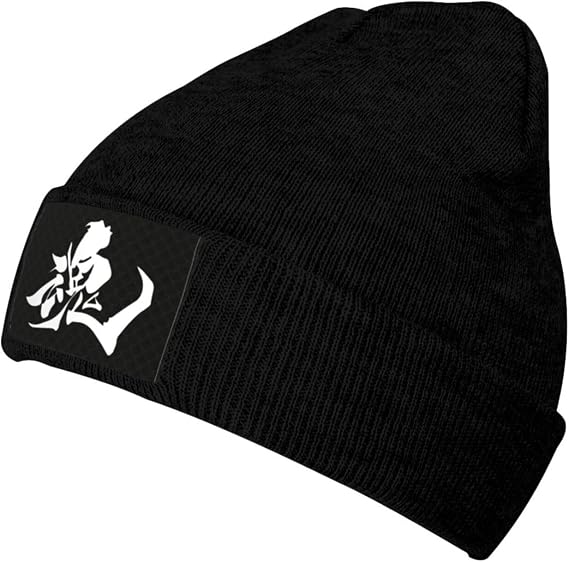 Kanji Samurai Bushido Men's Casual Knitted Skull Hat Warm Stockings Men's Women's Striped Winter Beanie Cuff Hat Black