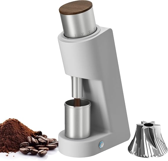 Single Dose Coffee Grinder, 38mm 6-Core Stainless Steel Conical Burr, 0.01mm Stepless Adjustment, Low Retention Electric Burr Grinder for Espresso Pour Over, with Anti-Static White