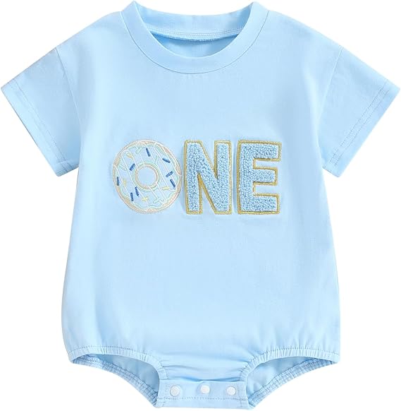 Kayotuas Half/1st Birthday Outfit Baby Boy Girl Birthday Bubble Romper Cute Embroidered Tshirt Bodysuit Short Sleeve Jumpsuit