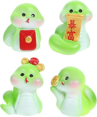 2025 Snake Miniature Figurines: 4 Pcs New Year Ornaments Snake Year, Resin Snake Decor Year of The Snake Chinese Zodiac Animal Statues for Spring Festival Home Car