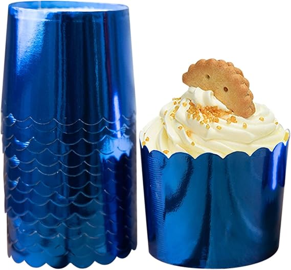 Blue Baking Cups Cupcake Liners, 50pcs Paper Baking Cups Muffin Liners Greaseproof Disposable Bulk Cupcake Wrappers, 6 oz Standard Muffin for Father's Day Decor Retirement Graduation Parties