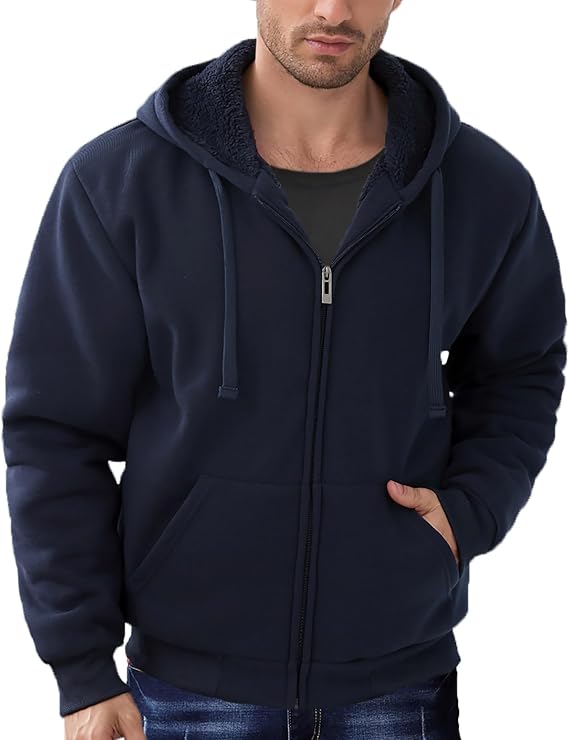 Hoodies for Men Jacket Zip Up Sherpa Fleece Lined Sweatshirts