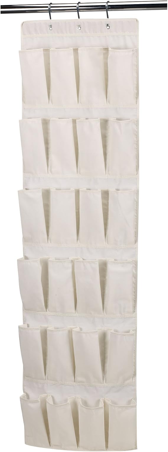Household Essentials Over The Door 24 Packet Shoe Storage Organizer, Natural Canvas