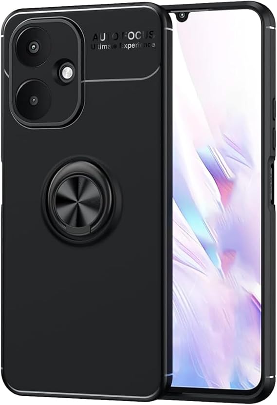 Microcase Poco M6 5G /Xiaomi Redmi 13C 5G Focus Serisi Yüzük Standlı Silikon Kılıf - Siyah AL3363