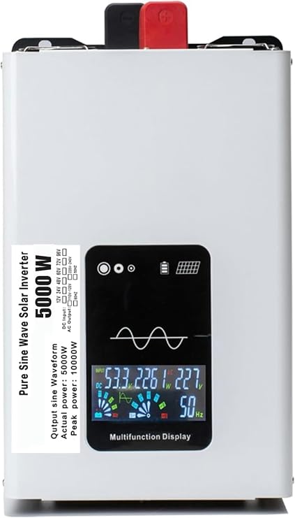 5000 Watts Power Inverter Peak 10KW, Pure Sine Wave 24V 48V 60V 72V 96V DC to 120V 240V AC Off Grid Solar Inverter with LCD Display 4 AC Outlets