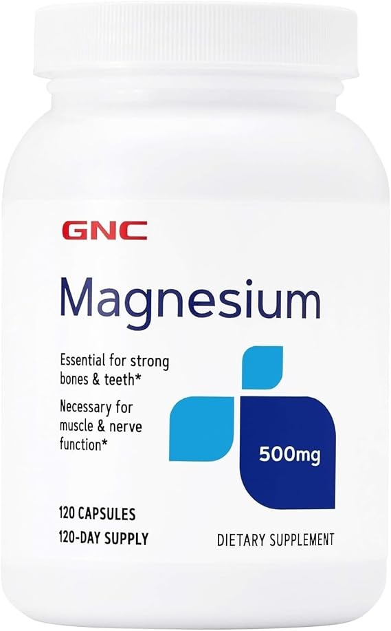 GNC Magnesium 500mg, 120 Capsules, Supports Calcium Absorption and Strong Teeth and Bones | Supports Strong Bones and Teeth, Gluten-Free, Sodium Free, No Corn, No Soy, No Dairy, No Artificial Colors or Flavors