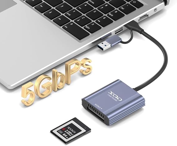 5Gbps XQD Card Reader, USB C & USB A 2-in-1 Adapter for Sony XQD Card Reader G/M Series & Lexar 2933x, Professional XQD Memory Card Reader for iPhone 17/16/15, MacBook, Nikon Z6/Z7/D850