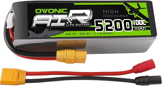 OVONIC 22.2V 100C 5200mAh 6S Lipo Battery with XT90 and AS150 Plug for RC Car Boat Truck Helicopter Airplane Racing Models