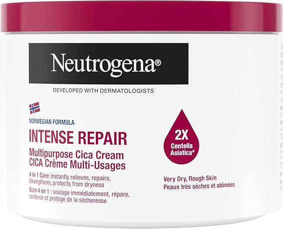 Neutrogena Norwegian Formula Intense Repair Cica Cream 400ml, 72-Hour Intense Moisture, Ultra Rich Multipurpose Face & Body Cream with 4-in-1 Care, 15% Glycerin, Suitable for Sensitive Skin