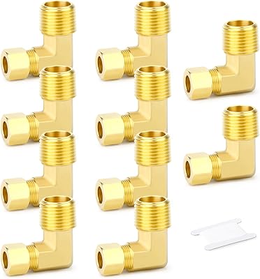 GASHER 10PCS Brass 90 Degree Elbow Compression Tube Pipe Fitting Connector, 18 Tube OD x 14 NPT Male Connector