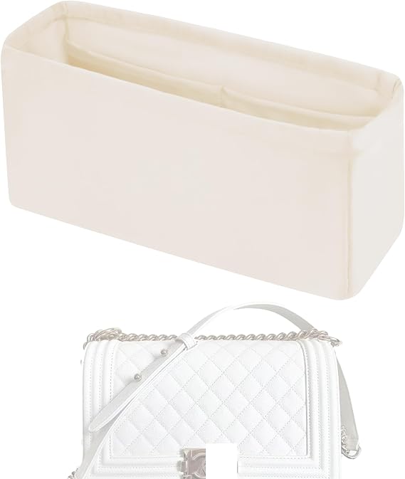 Purse Handbag Silky Organizer Insert Keep Bag Shape Fits LV Chanel Leboy Small/Medium/New Medium/Large Bags, Luxury Handbag Tote Lightweight Sturdy(Medium 25,Craie)