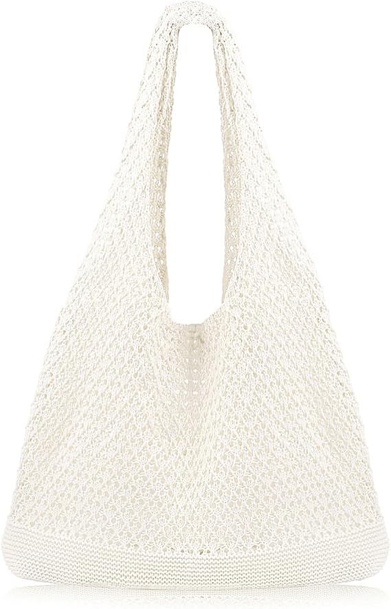 COOKOOKY Crochet Beach Tote bag Summer Beach Bag for Women Aesthetic Mesh Tote Bag Hippie Bag Knit Bag