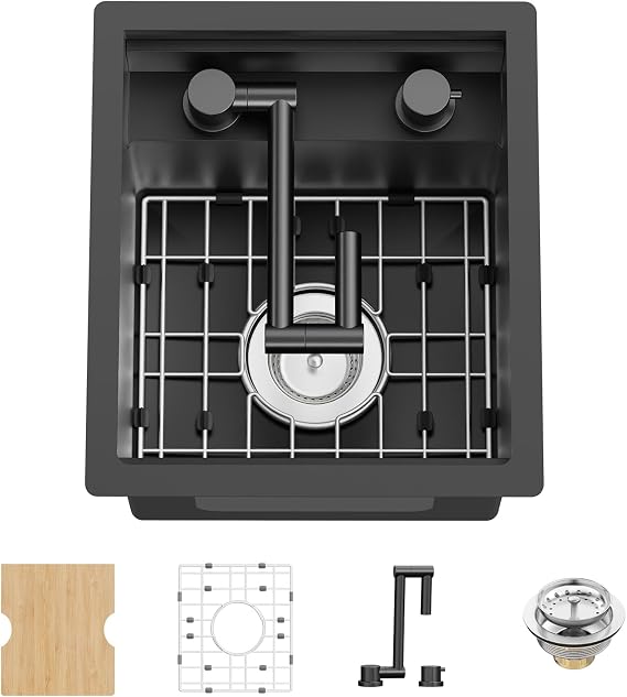 Black 13x15In RV Kitchen Sink With Faucet,Stainless Steel,Undermount