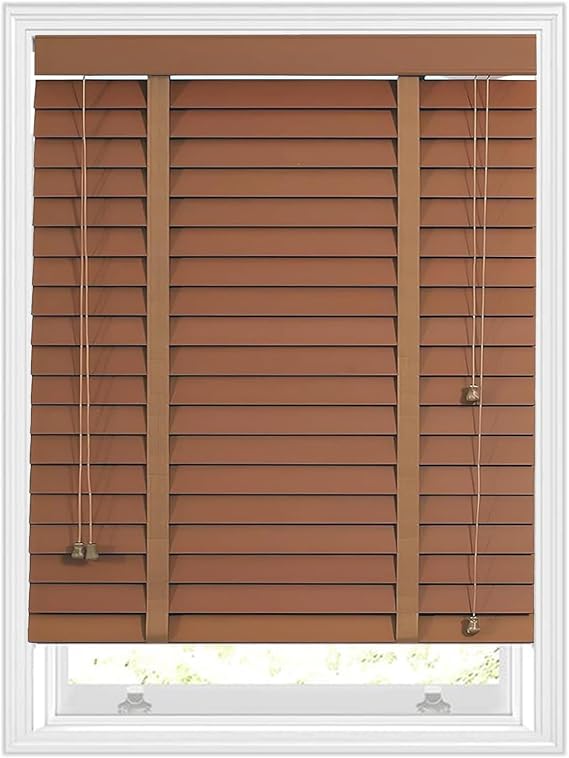 Wood Window Blinds Indoor Cordless Blackout 2 Slat Faux Wooden Blinds with Classic Valance Wide 30 32 35 36 48 60 72 Privacy Horizontal Window Shades for Home Living RoomCocoa
