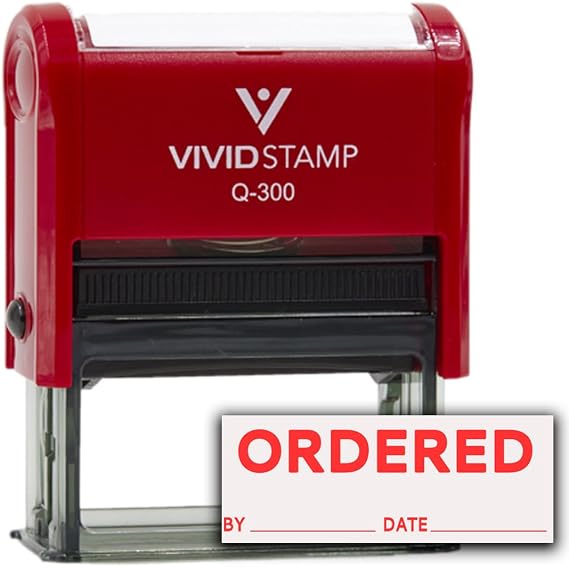 Ordered by Date Self Inking Rubber Stamp (Red Ink) - Medium