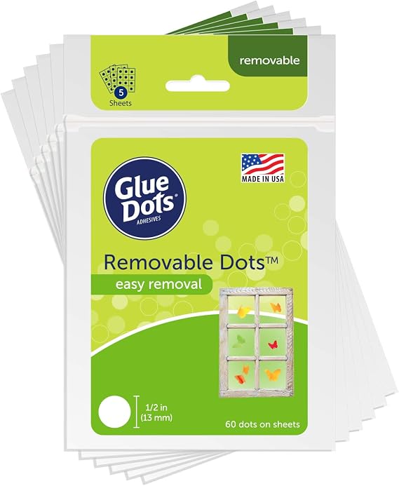 Glue Glue Dots, Removable Dots, Double-Sided, 1/2", .5 Inch, 60 Dots per Pack, 360 Dots Total, DIY Craft Glue Tape, Sticky Adhesive Glue Points, Liquid Glue Alternative, Clear, 6 Pack